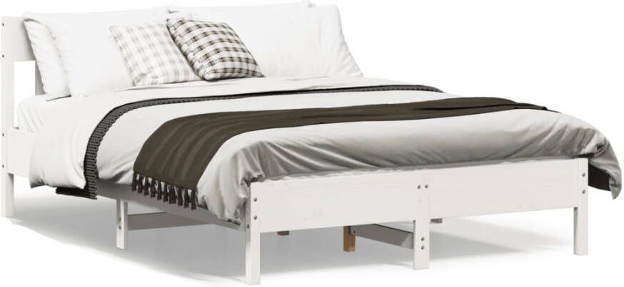 VidaXL -Bedframe-met-hoofdbord-massief-grenenhout-wit-120x200-cm - Foto 4