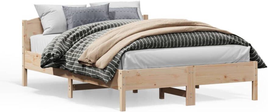 VidaXL -Bedframe-met-hoofdbord-massief-grenenhout-wit-140x200-cm - Foto 4