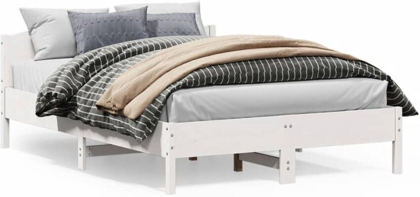 VidaXL -Bedframe-met-hoofdbord-massief-grenenhout-wit-140x200-cm - Foto 4