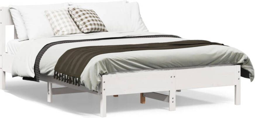 VidaXL -Bedframe-met-hoofdbord-massief-grenenhout-wit-140x200-cm - Foto 4