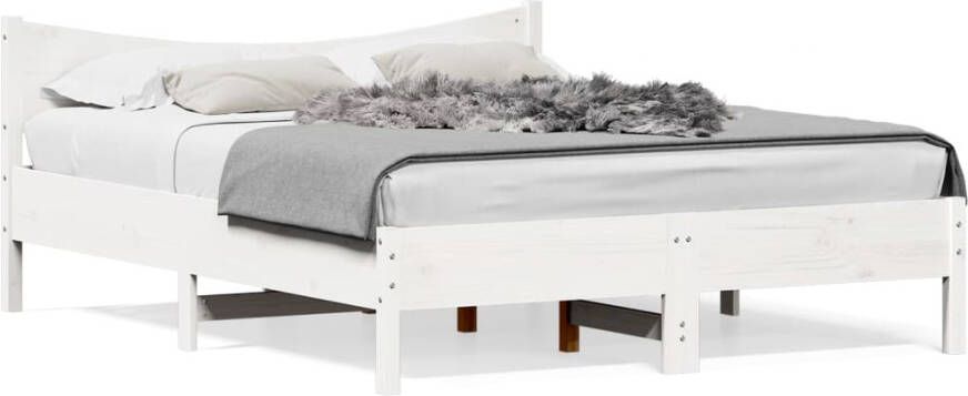 VidaXL -Bedframe-met-hoofdbord-massief-grenenhout-wit-150x200-cm - Foto 4