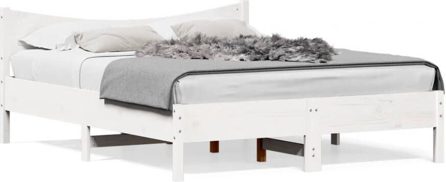 VidaXL -Bedframe-met-hoofdbord-massief-grenenhout-wit-160x200-cm - Foto 4