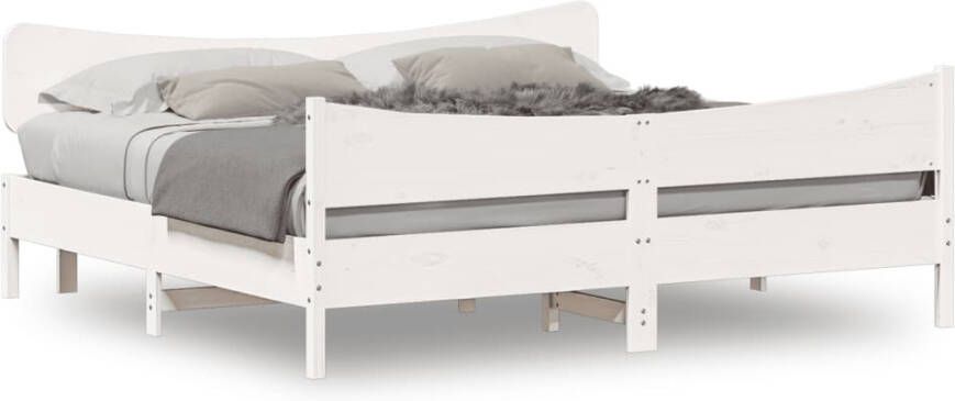 VidaXL -Bedframe-met-hoofdbord-massief-grenenhout-wit-180x200-cm - Foto 4