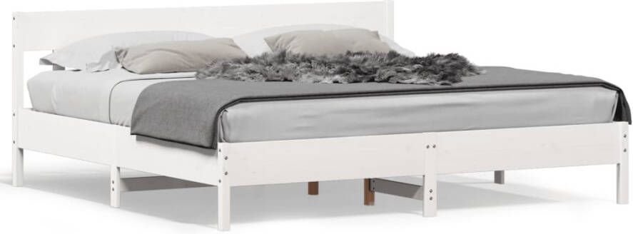 VidaXL -Bedframe-met-hoofdbord-massief-grenenhout-wit-200x200-cm - Foto 4