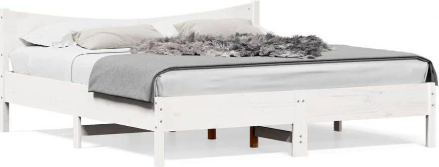 VidaXL -Bedframe-met-hoofdbord-massief-grenenhout-wit-200x200-cm - Foto 4