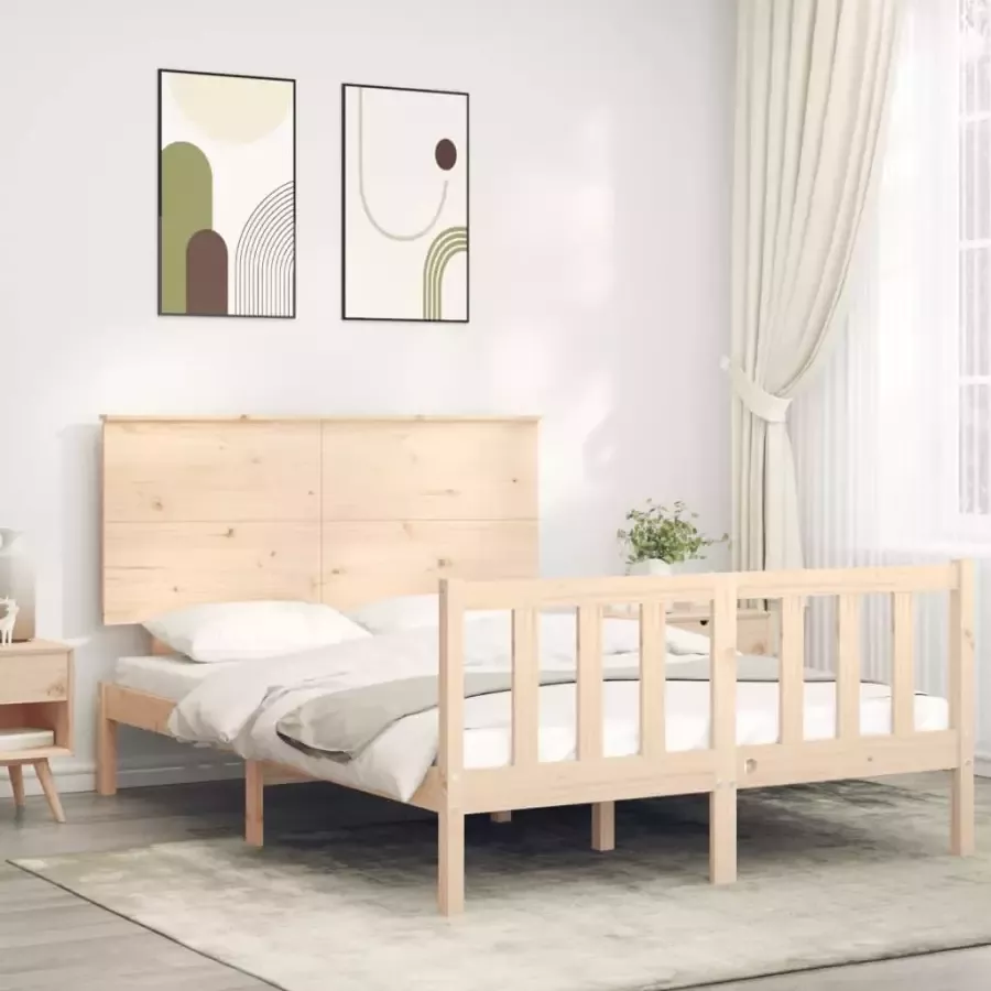 VidaXL -Bedframe-met-hoofdbord-massief-hout-120x200-cm