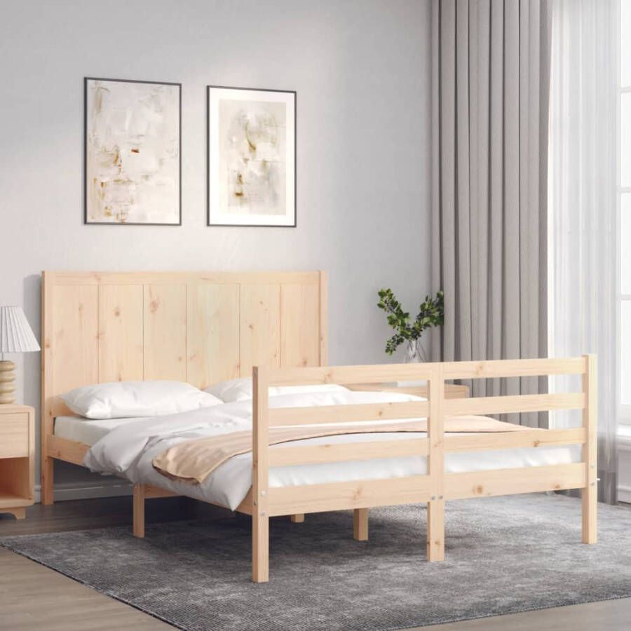 VidaXL Bedframe Massief Grenenhout 140x190 cm Massief Hout Bed Grenenhout Bed Tweepersoons Bed Hoofd- En Voeteneind Lattenbodem Bed Frame - Foto 12