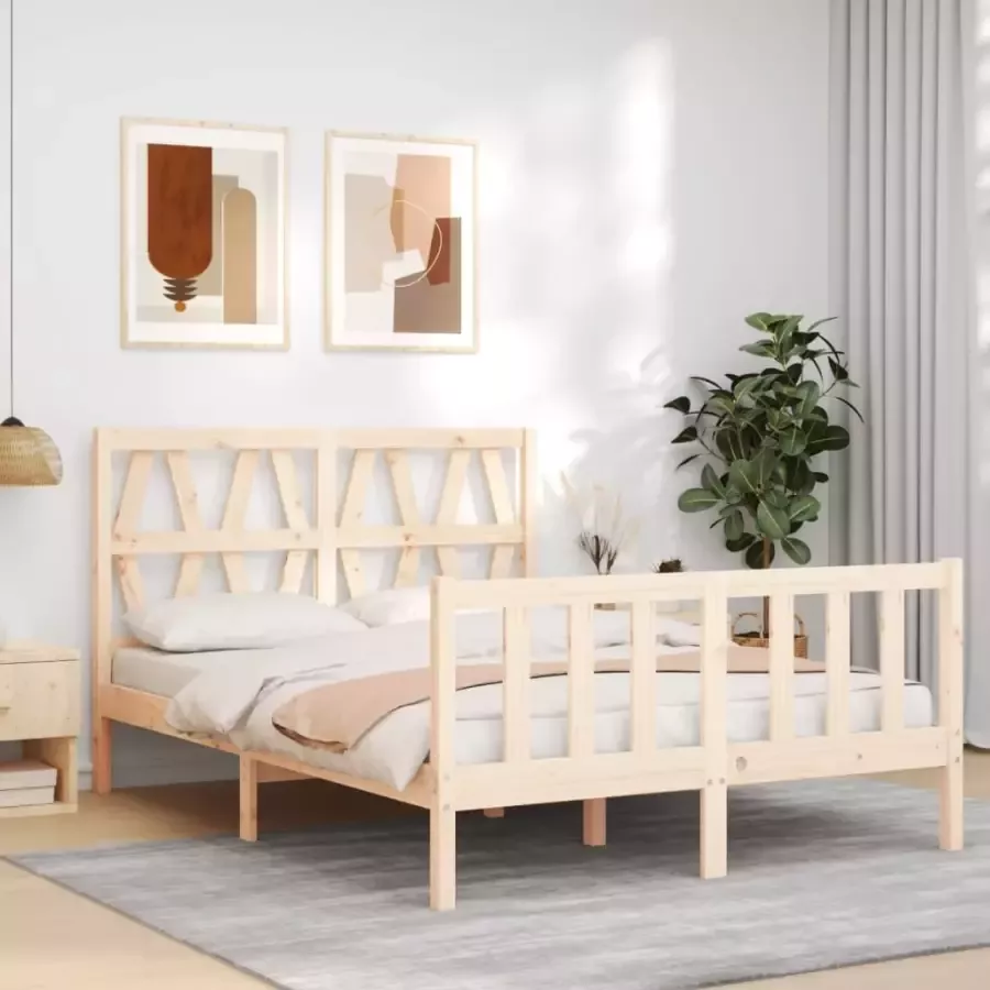 VidaXL -Bedframe-met-hoofdbord-massief-grenenhout-wit-140x200-cm - Foto 7