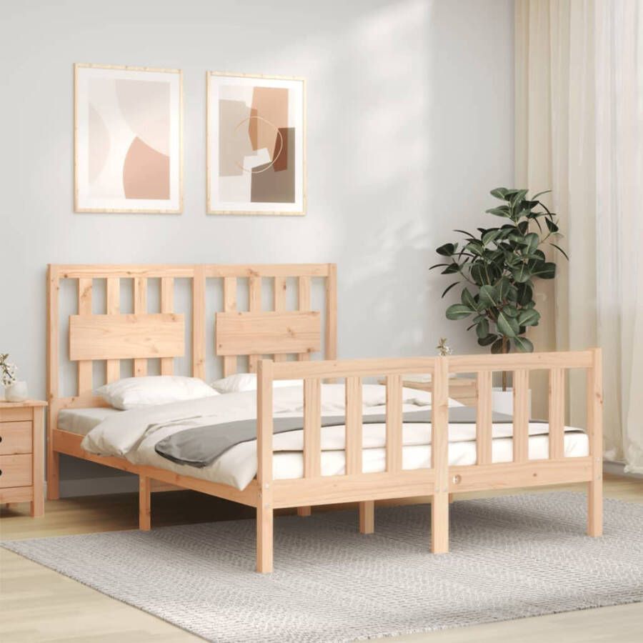VidaXL -Bedframe-met-hoofdbord-massief-grenenhout-wit-140x200-cm - Foto 8