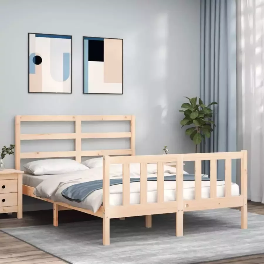 VidaXL -Bedframe-met-hoofdbord-massief-grenenhout-wit-140x200-cm - Foto 10