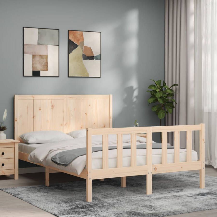 VidaXL -Bedframe-met-hoofdbord-massief-grenenhout-wit-140x200-cm - Foto 16