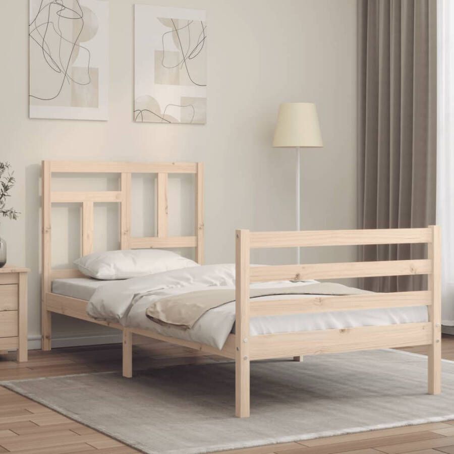 VidaXL -Bedframe-met-hoofdbord-massief-hout-2FT6-Small-Single