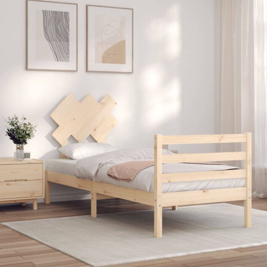 VidaXL -Bedframe-met-hoofdbord-massief-hout-2FT6-Small-Single - Foto 2