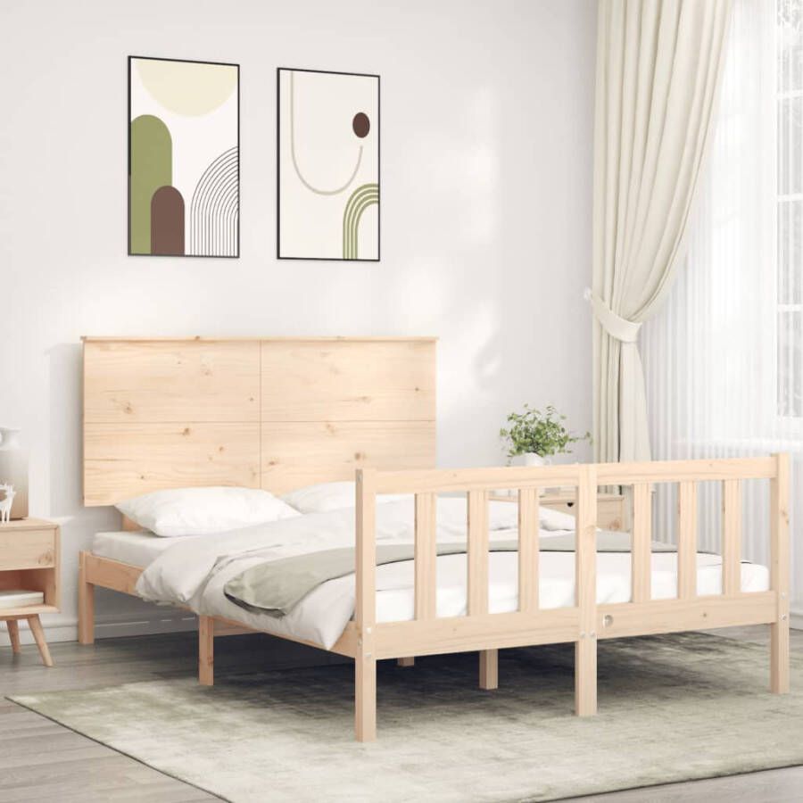 VidaXL -Bedframe-met-hoofdbord-massief-hout-4FT6-Double