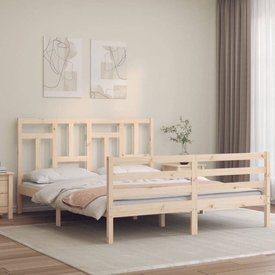 VidaXL -Bedframe-met-hoofdbord-massief-hout-5-FT-King-Size
