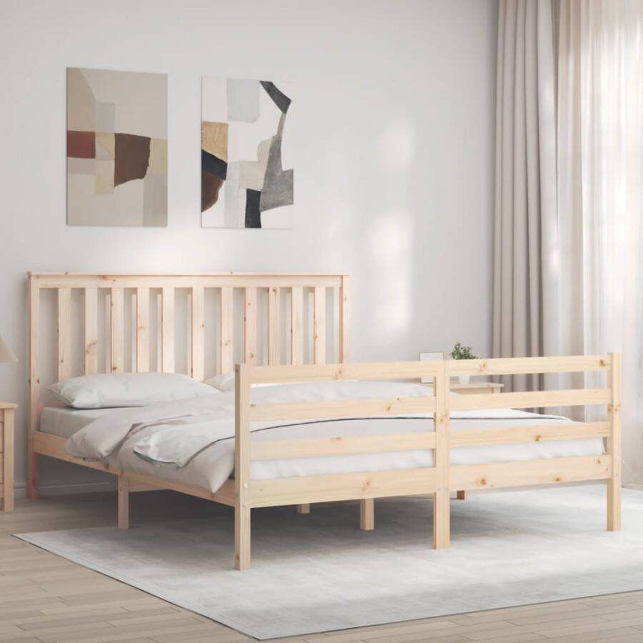 VidaXL -Bedframe-met-hoofdbord-massief-hout-5-FT-King-Size - Foto 2