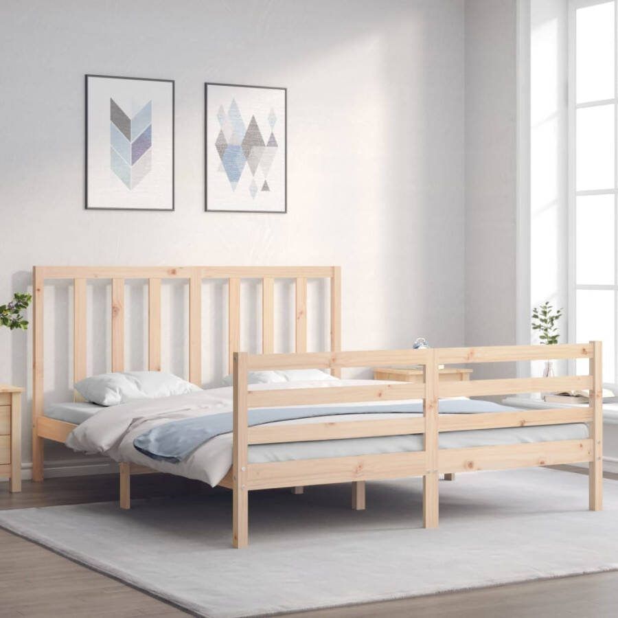 VidaXL -Bedframe-met-hoofdbord-massief-hout-5-FT-King-Size - Foto 2