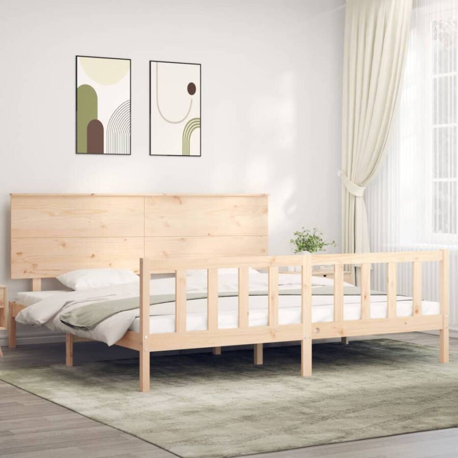 VidaXL Bedframe Massief Grenenhout Multiplex Lattenbodem Functioneel Hoofd- en Voeteneinde 205.5 x 185.5 x 81 cm Bed - Foto 2