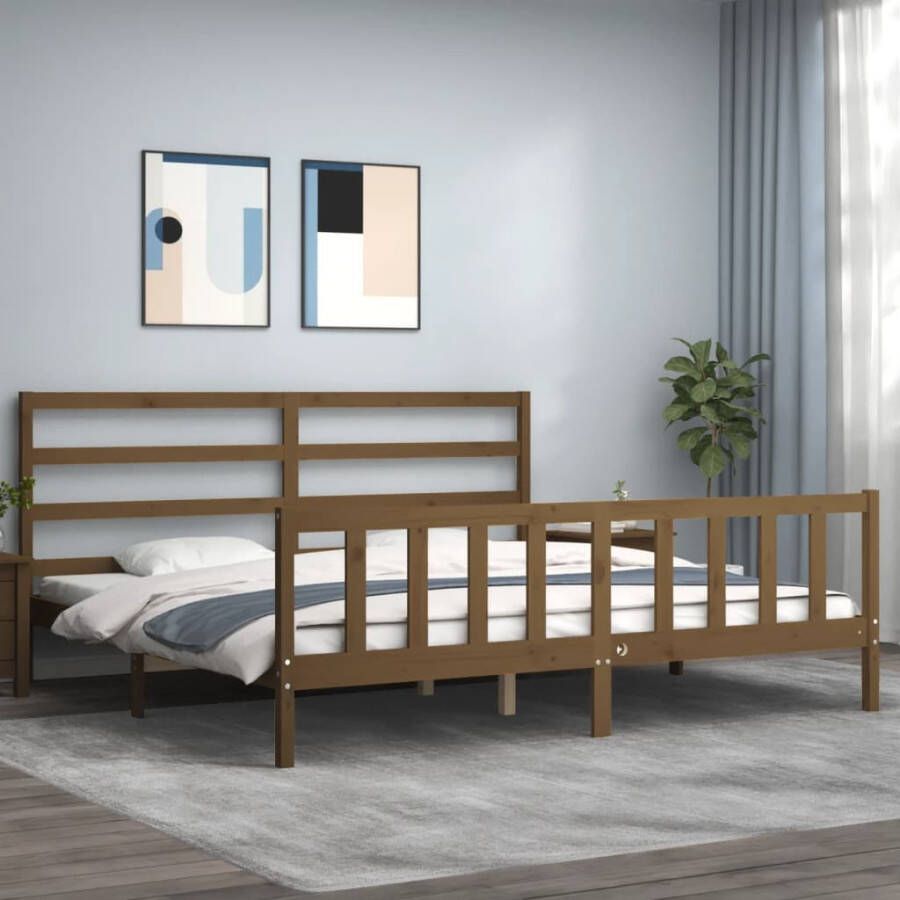 VidaXL -Bedframe-met-hoofdbord-massief-hout-honingbruin-200x200-cm
