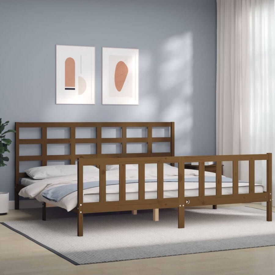 VidaXL -Bedframe-met-hoofdbord-massief-hout-honingbruin-200x200-cm - Foto 8
