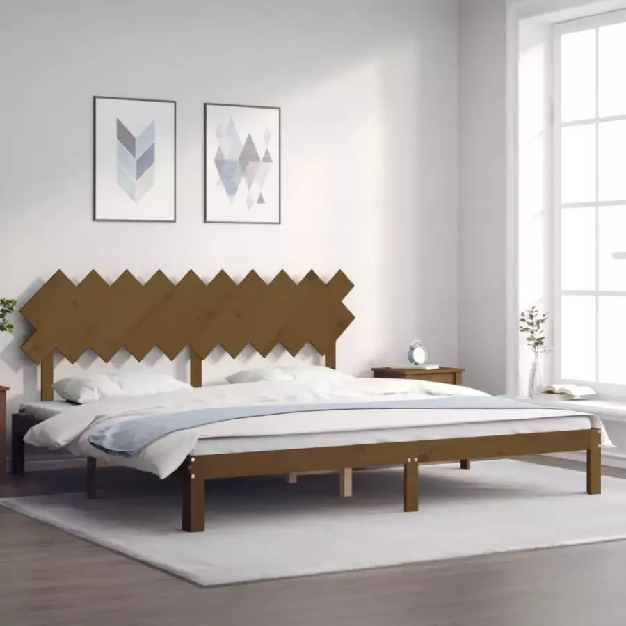 VidaXL -Bedframe-met-hoofdbord-massief-hout-honingbruin-200x200-cm