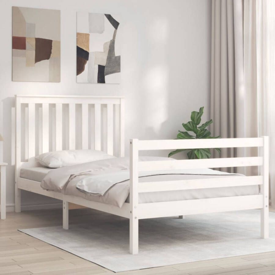 VidaXL -Bedframe-met-hoofdbord-massief-hout-wit-100x200-cm - Foto 2