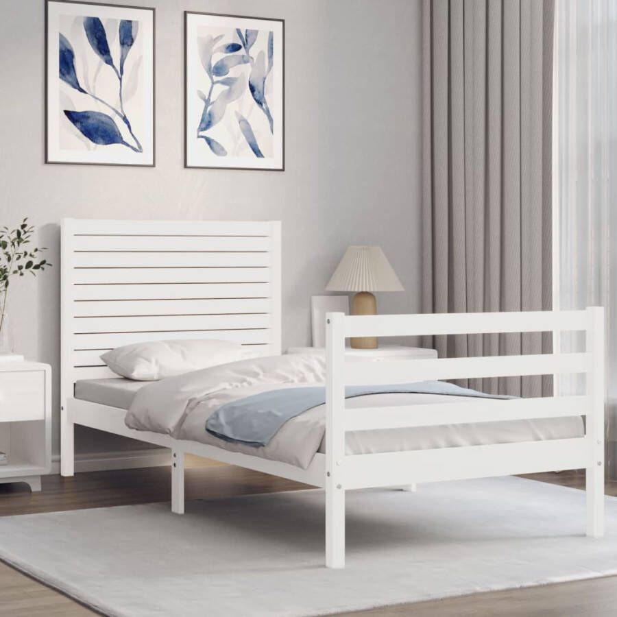 VidaXL -Bedframe-met-hoofdbord-massief-hout-wit-100x200-cm - Foto 2