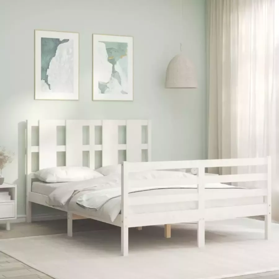 VIDAXL Bedframe zonder matras massief grenenhout wit 140x190 cm - Foto 10