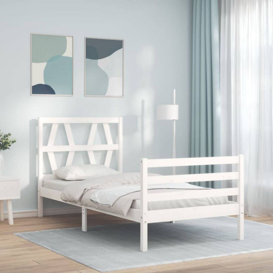 VidaXL -Bedframe-met-hoofdbord-massief-hout-wit-2FT6-Small-Single - Foto 5