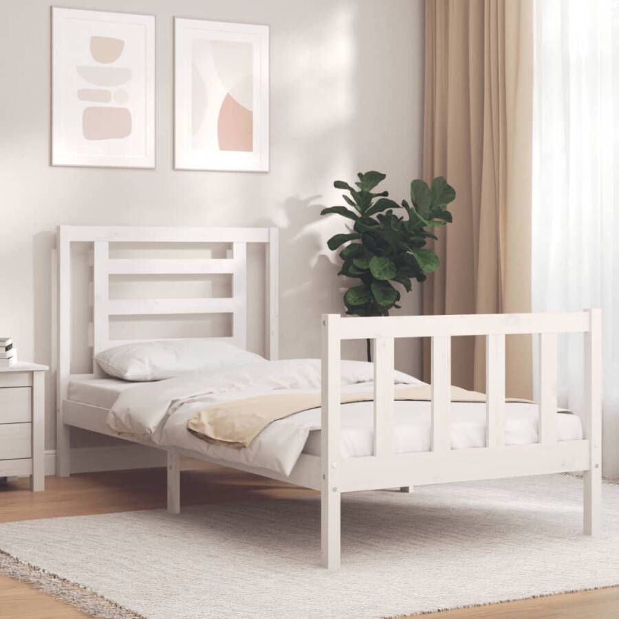 VidaXL -Bedframe-met-hoofdbord-massief-hout-wit-2FT6-Small-Single - Foto 4