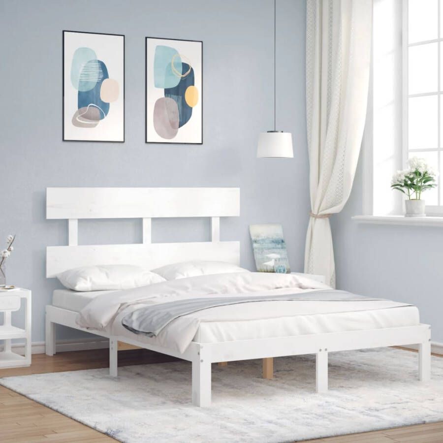 VidaXL -Bedframe-met-hoofdbord-massief-hout-wit-4FT6-Double - Foto 10