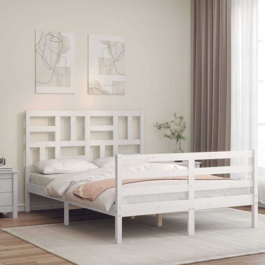 VidaXL Bedframe met hoofdbord massief hout wit 4FT6 Double - Foto 2