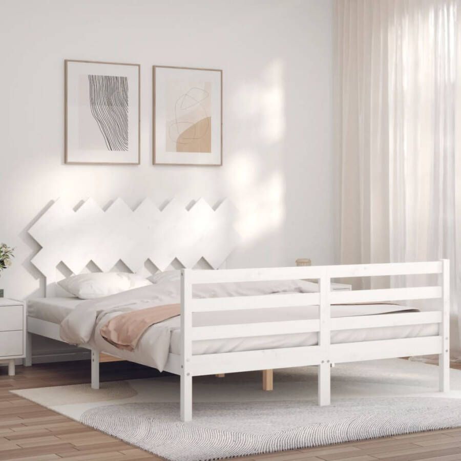 VidaXL -Bedframe-met-hoofdbord-massief-hout-wit-5-FT-King-Size - Foto 6