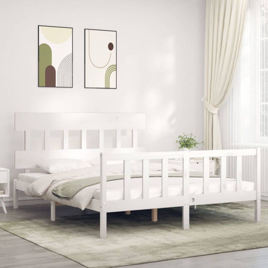 VidaXL -Bedframe-met-hoofdbord-massief-hout-wit-5-FT-King-Size - Foto 7