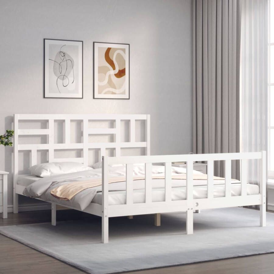 VidaXL -Bedframe-met-hoofdbord-massief-hout-wit-5-FT-King-Size - Foto 2