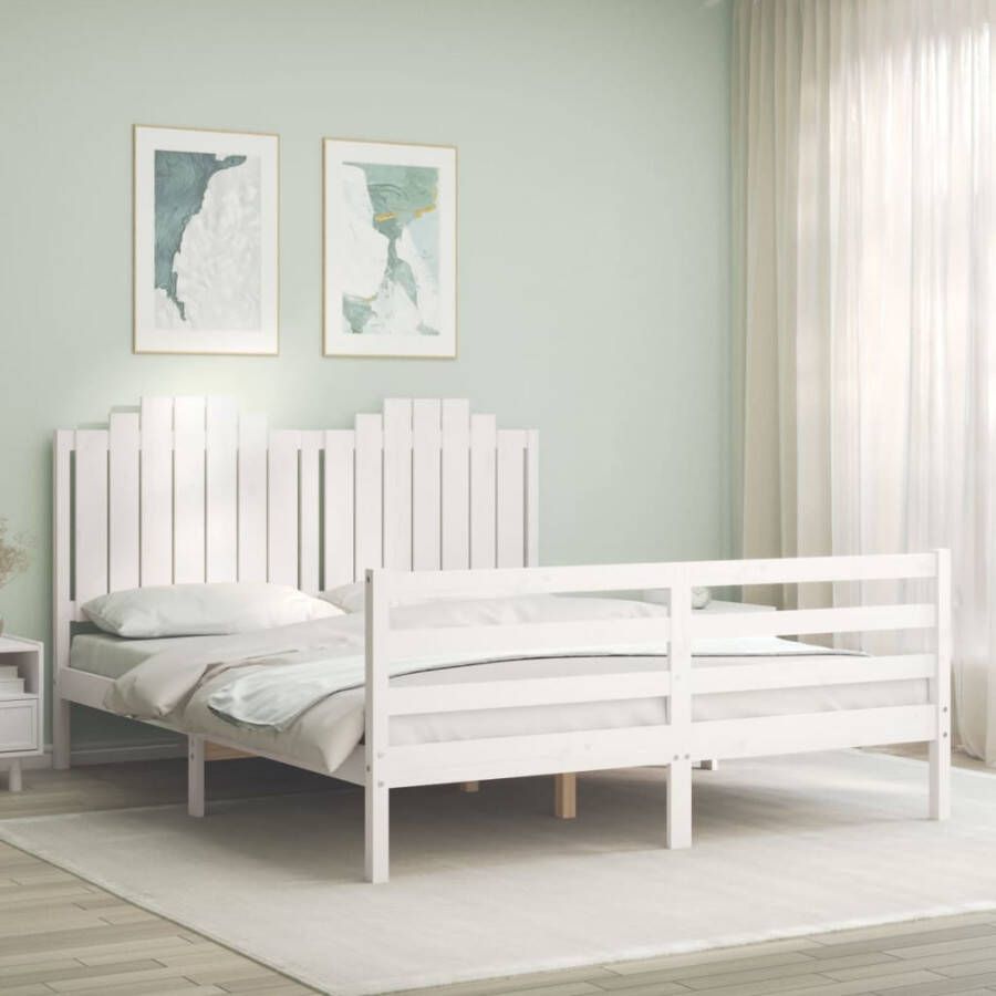 VidaXL -Bedframe-met-hoofdbord-massief-hout-wit-5-FT-King-Size - Foto 2