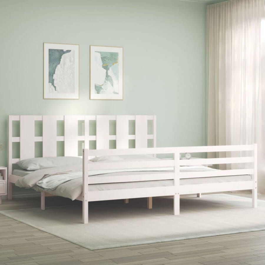 VIDAXL Bedframe met hoofdbord massief hout wit 6 FT Super King Size - Foto 11