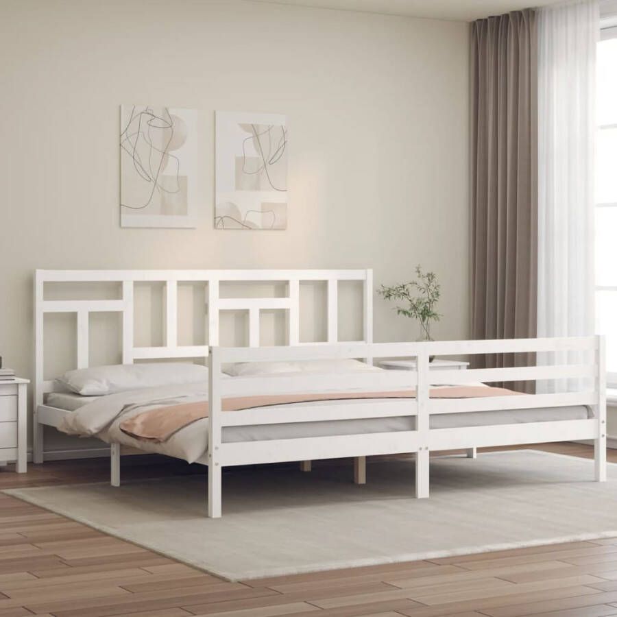 VidaXL -Bedframe-met-hoofdbord-massief-hout-wit-Super-King-Size