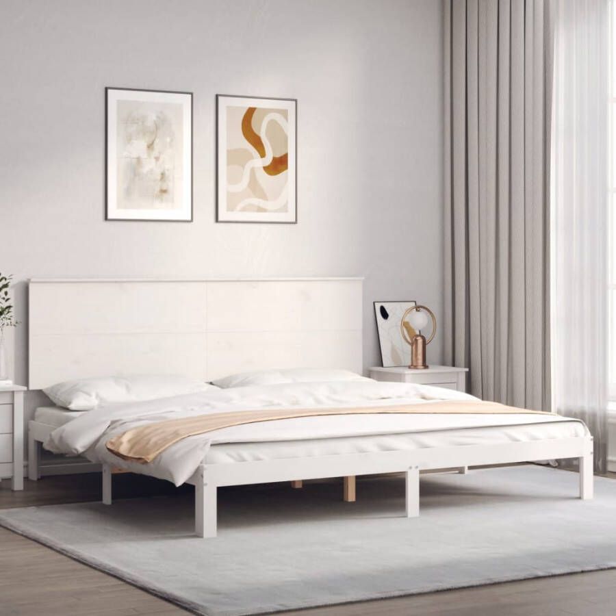 VidaXL -Bedframe-met-hoofdbord-massief-hout-wit-Super-King-Size