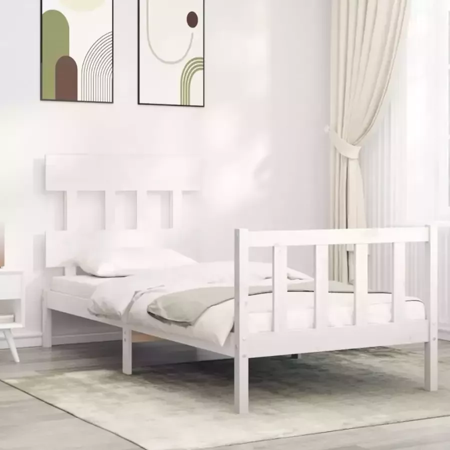 VidaXL Bedframe zonder matras massief grenenhout wit 90x200 cm - Foto 8