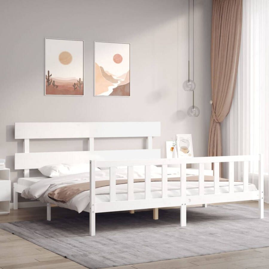 VIDAXL Bedframe met hoofdbord massief hout wit 6 FT Super King Size - Foto 14