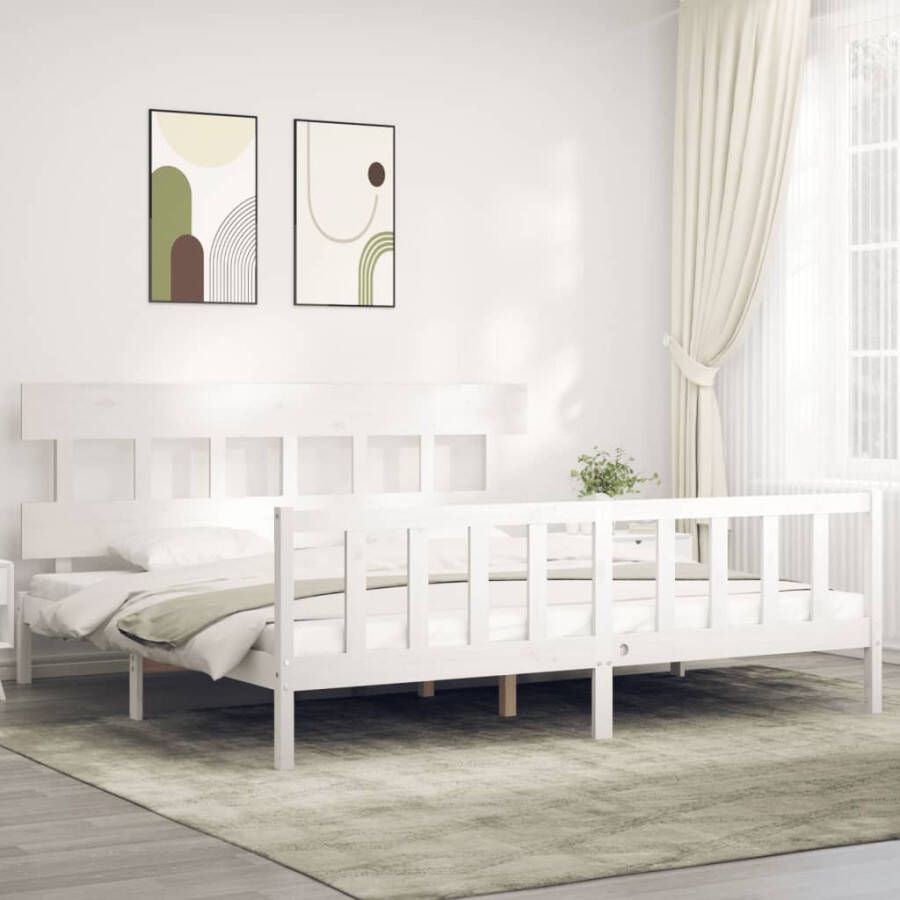 VIDAXL Bedframe met hoofdbord massief hout wit 6 FT Super King Size - Foto 15