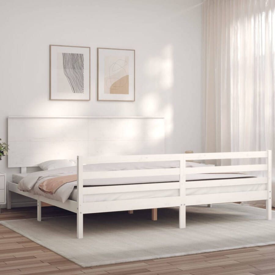 VidaXL -Bedframe-met-hoofdbord-massief-hout-wit-Super-King-Size