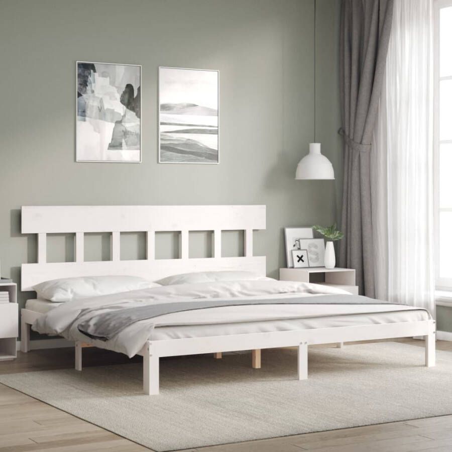 VIDAXL Bedframe met hoofdbord massief hout wit 6 FT Super King Size - Foto 19