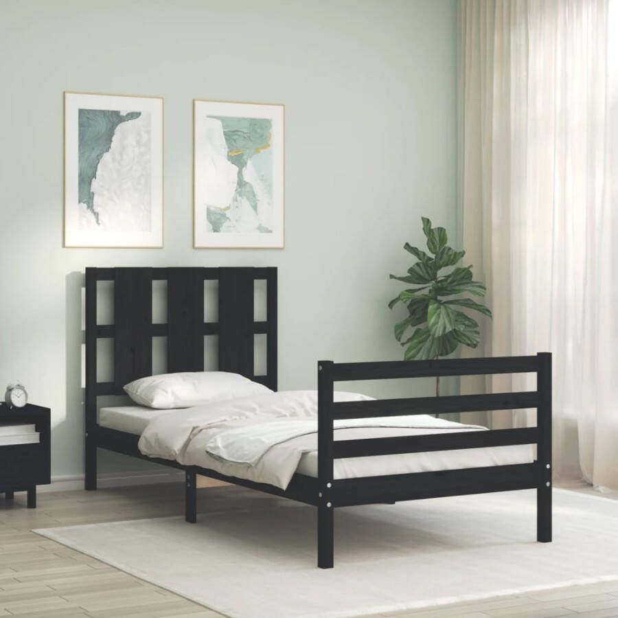 VidaXL -Bedframe-met-hoofdbord-massief-hout-zwart-2FT6-Small-Single - Foto 18