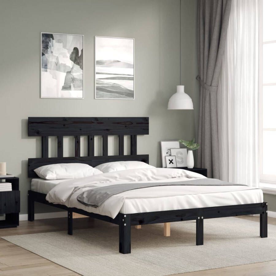VidaXL -Bedframe-met-hoofdbord-massief-hout-zwart-4FT-Small-Double - Foto 14