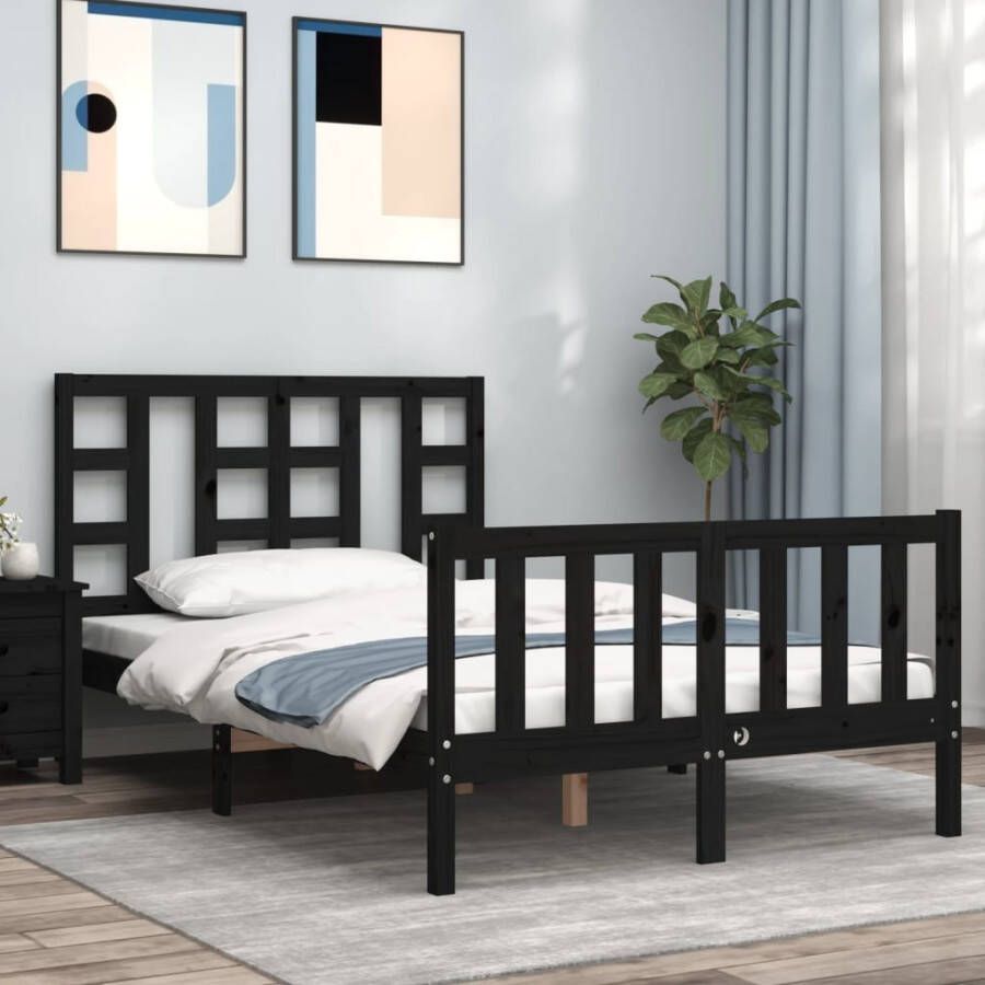VidaXL -Bedframe-met-hoofdbord-massief-hout-zwart-4FT-Small-Double - Foto 13
