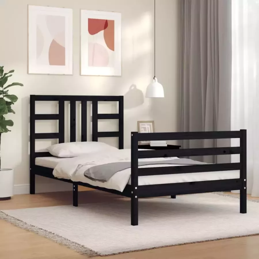 VidaXL -Bedframe-met-hoofdbord-massief-hout-zwart-90x200-cm - Foto 13