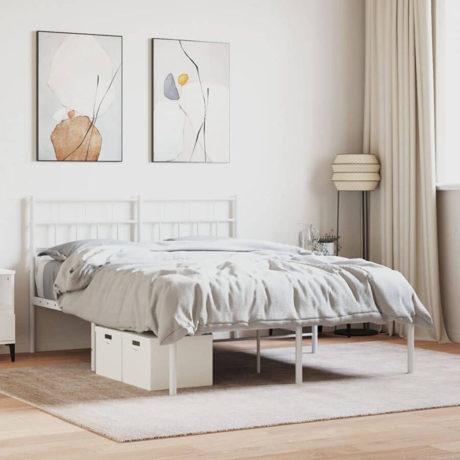VidaXL -Bedframe-met-hoofdbord-metaal-wit-135x190-cm - Foto 1