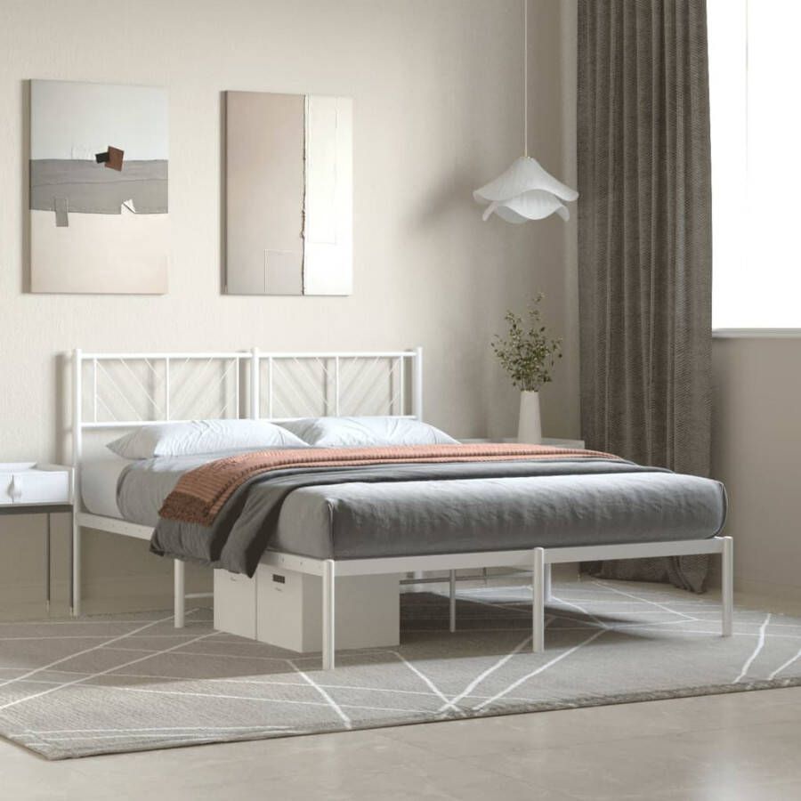 VidaXL Bedframe met hoofdeinde staal wit 208x158x90 5 cm - Foto 10